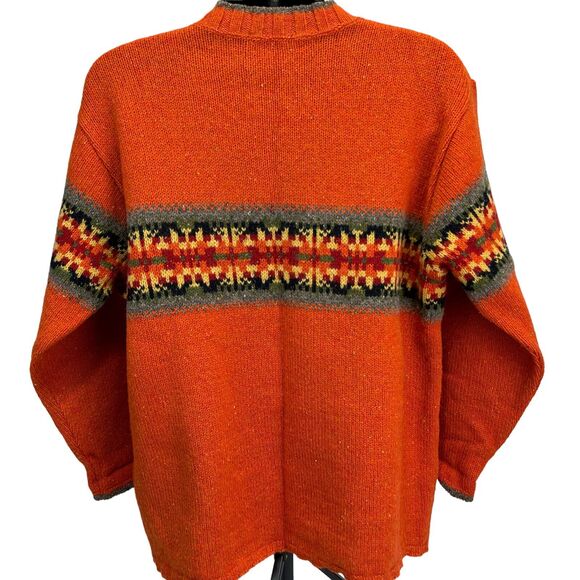 Vintage 90s Eddie Bauer Wool Blend Sweater Mens Large Orange V Neck Made In USA - Picture 3 of 7
